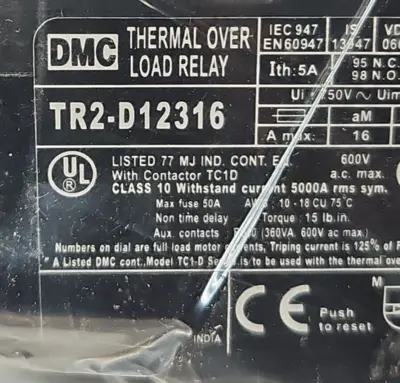 DMC TR2D12316 Thermal Overload Relay. Loc4C22
