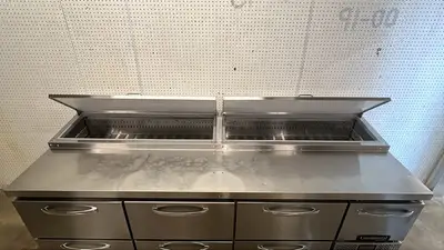 Used Continental Used 2023 93" Continental PA93N-D Pizza Prep Table w/ Refrigerated Base, 115v - STS Food Prep Tables Illinois US | Falcon Restaurant Supply #1373509