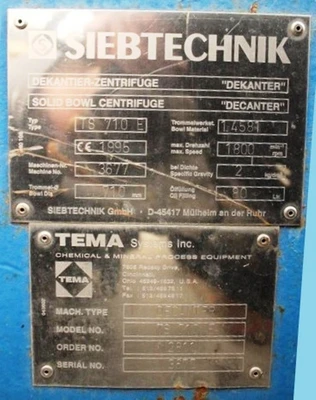 Siebtechnik Tema TS-710-E decanter centrifuge, 316SS.