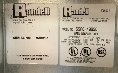 152-0241 Randell SSAC-40BSC Open Self Contained Refrigerated Display Cooler Case