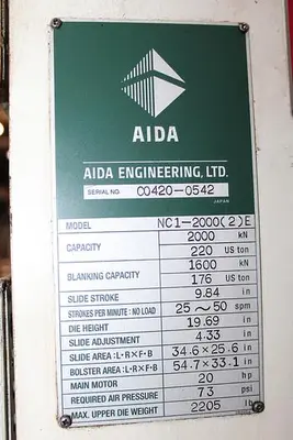 USED 2007 AIDA NC1-2000(2)E