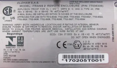 NEW OLDHAM 77036306 ITRANS 2 GAS DETECTOR 7703-6306 E300750