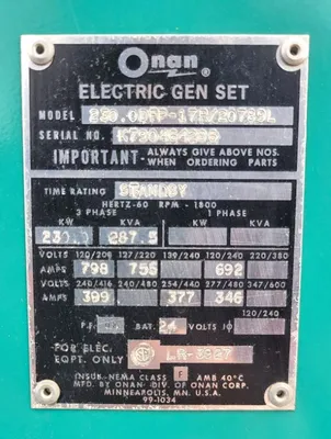 USED ONAN 230 KW-ODFP-17R/20789L