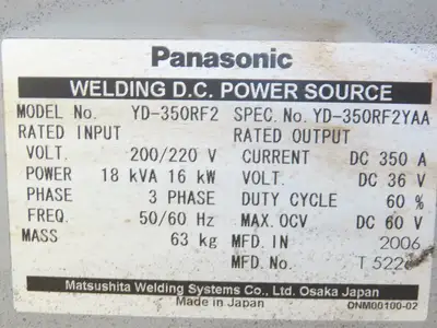 Panasonic YD-350RF2 Pana Star 350A Robot Welding 36V DC Power Source 200V 18kva