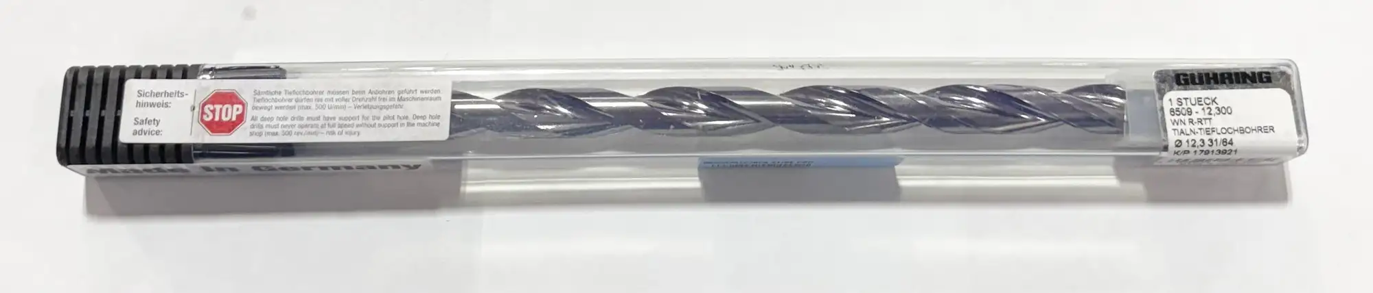 Guhring 31/64" Solid Carbide Drill 15xD TiAlN Tipped Coolant Thru 135 Deg