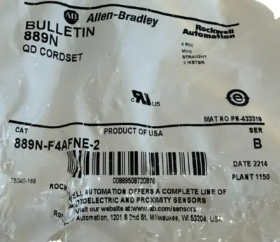 LOT OF 2 ALLEN BRADLEY 889N-F4AFNE-2 CORDSET 889NF4AFNE2 NEW SURPLUS