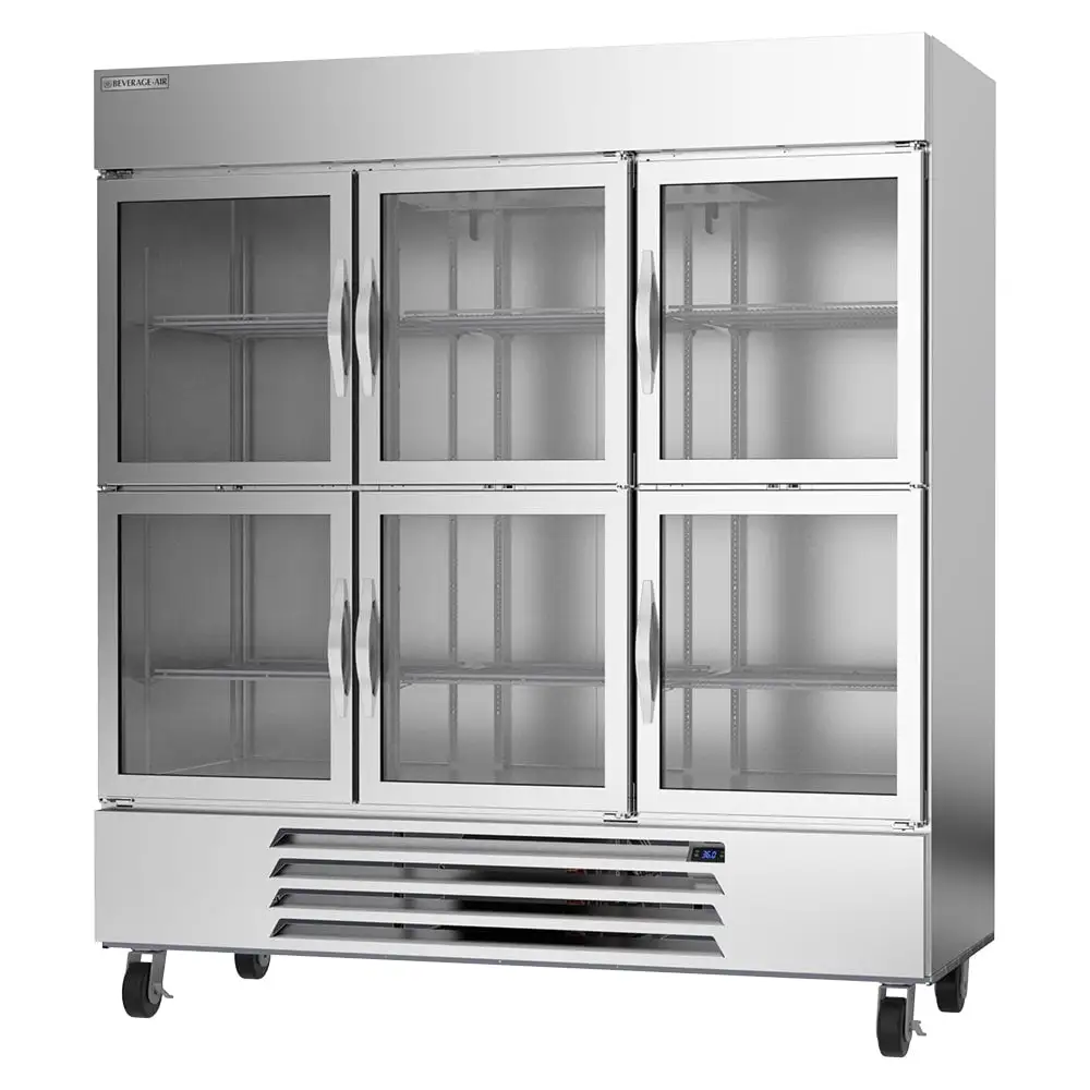 Beverage-Air HBR72HC-1-HG 75" Three Section Reach In Refrigerator, (6) Left/right Hinge Glass Doors, 115v