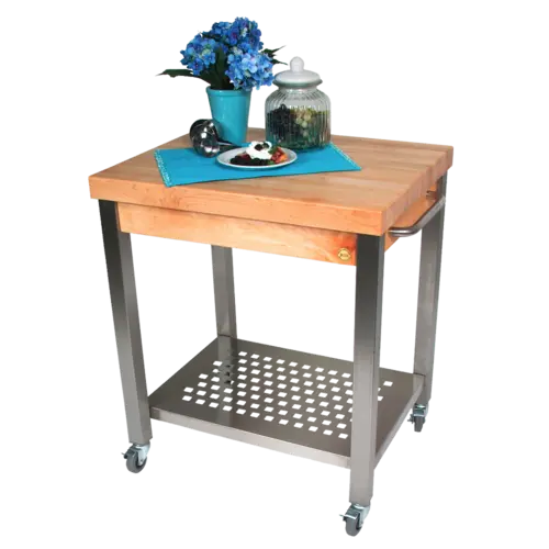 John Boos CUCT04 Cucina Technica Cart, Stainless Undershelf, 2 1/4" Rock Maple Top, 24 x 24"