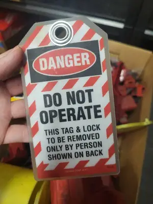 Large Lot of Electrical Lockout Tagout Devices with Tags and Padlock