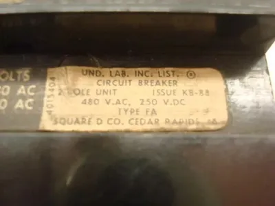 Square D FA24030AC I-Line Circuit Breaker 30 Amps 480VAC 2 Pole Black Face Used