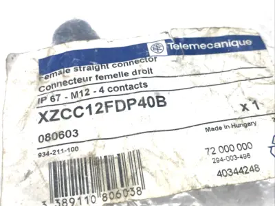 XZCC12FDP40B,080603 | Telemecamique XZCC12FDP40B Female Straight Connector M12 4-Pin PG7 080603 - New
