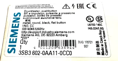 NEW SIEMENS 3SB3602-0AA11-0CC0 PUSHBUTTON 3SB36020AA110CC0