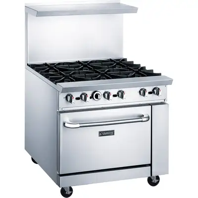 New | in-Stock Dukers New Dukers DCR36-6B 36" Gas Cooktop Range with Six (6) Open Burners Commercial Ranges Illinois US | Falcon Restaurant Supply #1376299