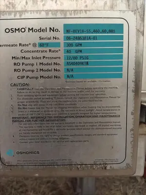 Used OSMONICS BEV SERIES / NF Reverse Osmosis Equipment California US | Machinery & Equipment #907125