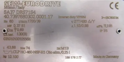 NEW SEW EURODRIVE SA37 DRS71S4 GEARMOTOR 43.68:1 SA37DRS71S4
