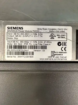 Siemens 6SL3223-0DE23-0AA1 Sinamics Power Module PM230 3kw (5.2.3)