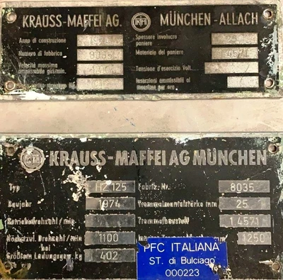 Krauss-Maffei HZ 125/2.5 peeler centrifuge, 1.4571 SS.