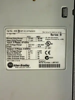 Allen Bradley PowerFlex 700 VFD 20BD027A0AYNANC0 /B 400/480V (9.6.1)
