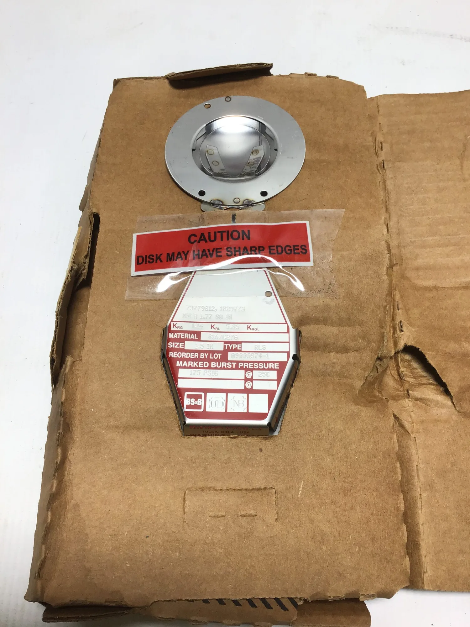 BS&B Safety System A9000374-1 Rupture Disk 1/5″ 175 PSIG @25C Type RLS