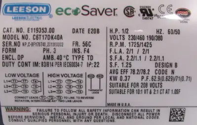 NEW LEESON E119353.00 MOTOR .5HP 230/460V 56C C6T17DK40A