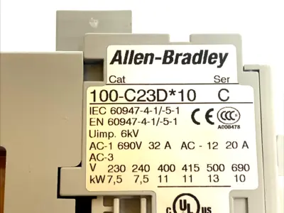USED ALLEN‑BRADLEY 23A 3‑POLE CONTACTOR 24V DC COIL 1NO AUXILIARY