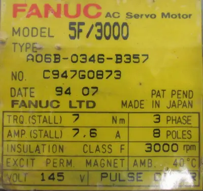 REFURBISHED FANUC A06B-0346-B357 SERVO MOTOR A06B0346B357