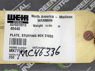 Weir Minerals 40440 Stuffing Box Plate 8" I.D x 16" O.D. x 4" Width New