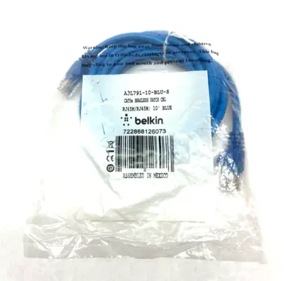 A3L791-10-BLU-S | Belkin  Snagless Cat5 Patch Cable RJ45 to RJ45 10' Length Blue - New