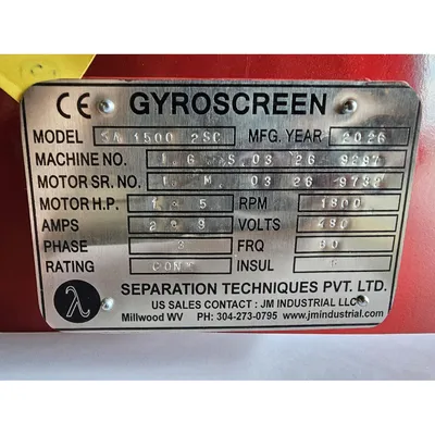 USED SEPARATION TECHNIQUES PVT LTD SA 1500 2SC