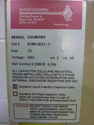 Used MYRON ZUCKER KIM43025-3 Capacitors Michigan US | Ideal Machinery #1275201