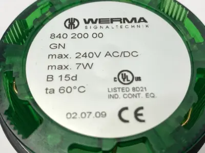 Used WERMA Green Permanent Light Element 70mm Diameter 12-230VAC/DC GN Light Source Equipment Michigan US | Maverick Industrial Sales #1402307