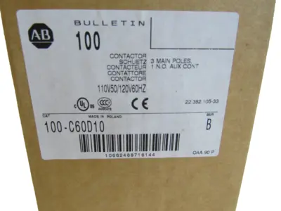 ALLEN BRADLEY 100-C60D10 CONTACTOR SER. B 100C60D10 NEW, SURPLUS