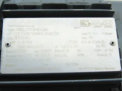 SEW-EURODRIVE WF20 DT71D4/ASB1 0.37Kw Gear Motor 266/460V 3Ph 62RPM 20mm Shaft