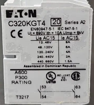 Eaton C320KGT4 Ser A2 auxliar contact Loc4D21