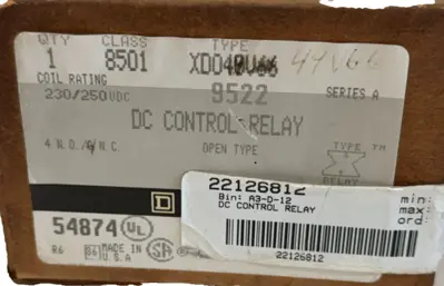 NEW SQUARE D 8501-XD0-40 DC CONTROL RELAY SER. A 8501XD040