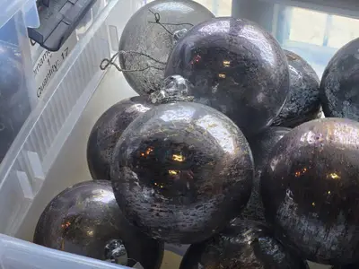 Lot of (9) 6" Distressed Finish Mercury Glass Filigree Leaf Ball Ornaments (silver)