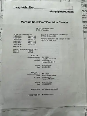 USED 2006 BW PAPERSYSTEMS / MARQUIP SHEETPRO