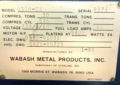 USED 1993 WABASH WABASH G30H-CX PRESS