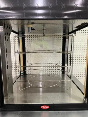 Used Hatco Used Hatco FSD-2 Two Door Heated Pizza Display Cabinet w/Circle Rack and Motor 120V Heated Cabinets & Displays Illinois US | Falcon Restaurant Supply #1375654