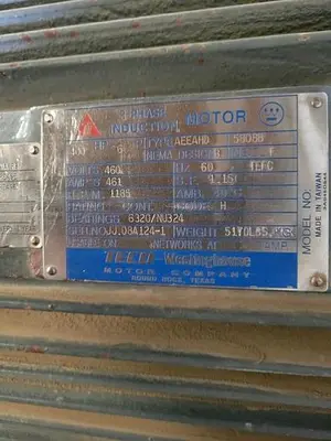 Teco Westinghouse 400 HP Electric Motor, 1185 RPM, 460 Volts SN JJ.D8A124-1