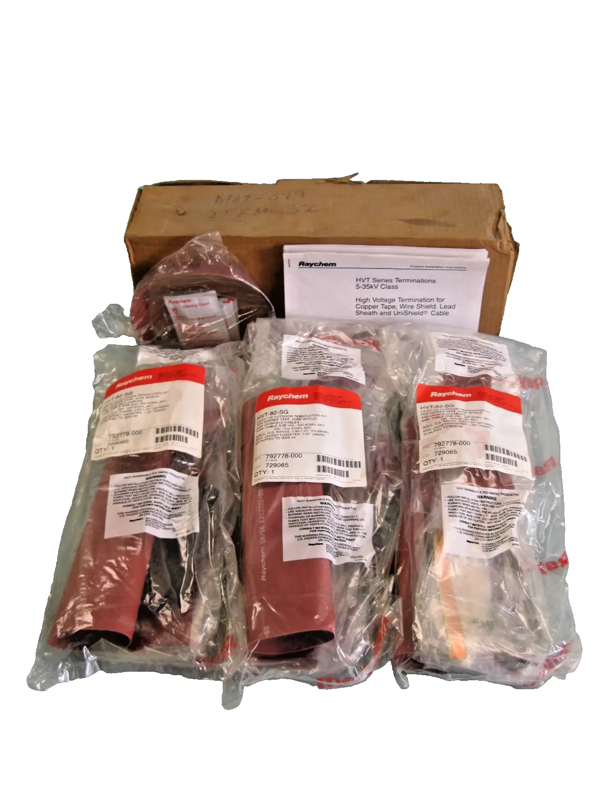 Raychem HVT-82-SG 5/8 KV Outdoor Termination Kit Pack of (3) NEW in Box G4