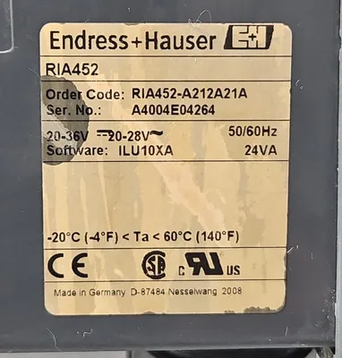 ENDRESS+HAUSER RIA452-A212A21A Digital Display Meter 6C-10