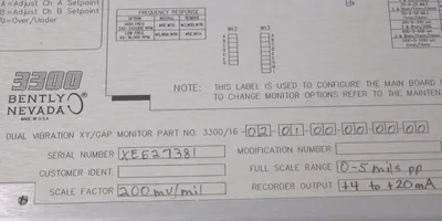 BENTLY NEVADA 3600/16-02-01-00-00-00-00 DUAL VIBRATION MONITOR