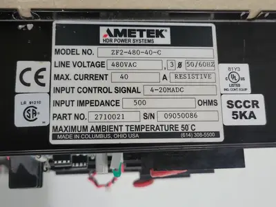 Used AMETEK ZF2-480-40-C Misc Electrical & Power Parts British Columbia CA | Lenmark #250643