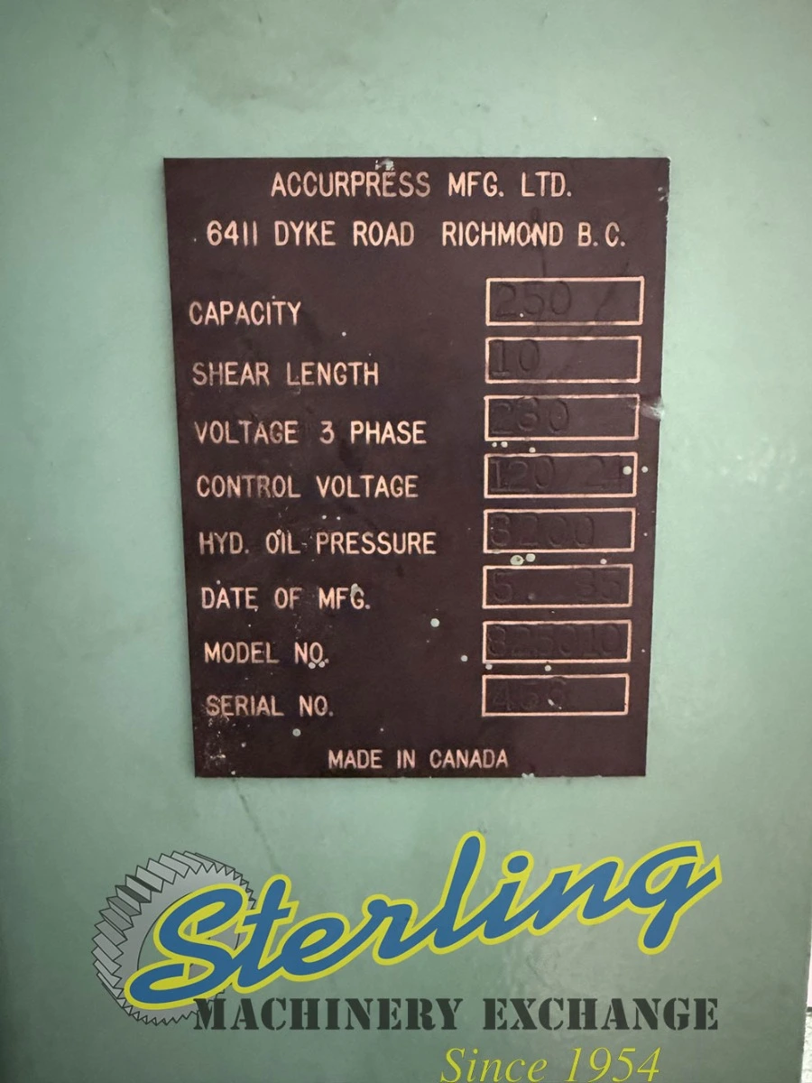 Used ACCURSHEAR 825010 Power Squaring Shears (Inch) California US | Sterling Machinery Exchange #1466108