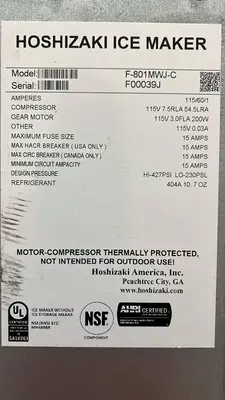 Used Hoshizaki Used 22" Hoshizaki F-801MWJ-C Water Cooled Nugget Ice Machine With 300lb Bin - 115V - JJ Ice Machines Illinois US | Falcon Restaurant Supply #1373519