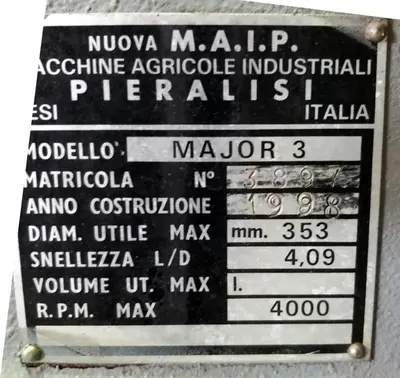 Pieralisi Major 3 decanter centrifuge, SS.