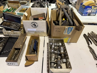 Large lot of assorted hand tools, includes saws, wrenches, sockets, drill bits, Allen extensions, pl...
