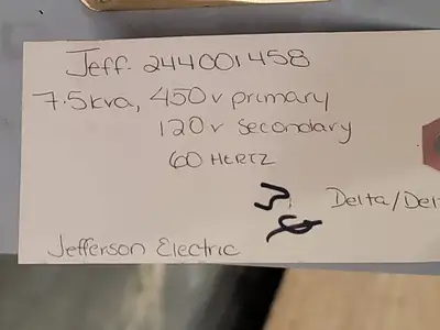 Used 1988 JEFFERSON ELECTRIC 244-001-458 Transformers British Columbia CA | Lenmark #265758