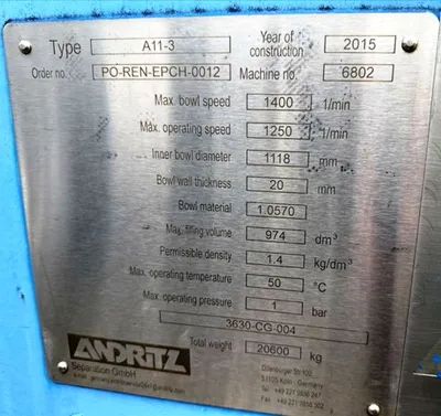 (4) Andritz A11-3 solid bowl decanter centrifuges, CS.